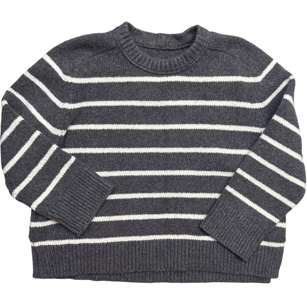 Abercrombie Womens Sweater Large Gray White Striped Stretchy Soft Crop Coastal
